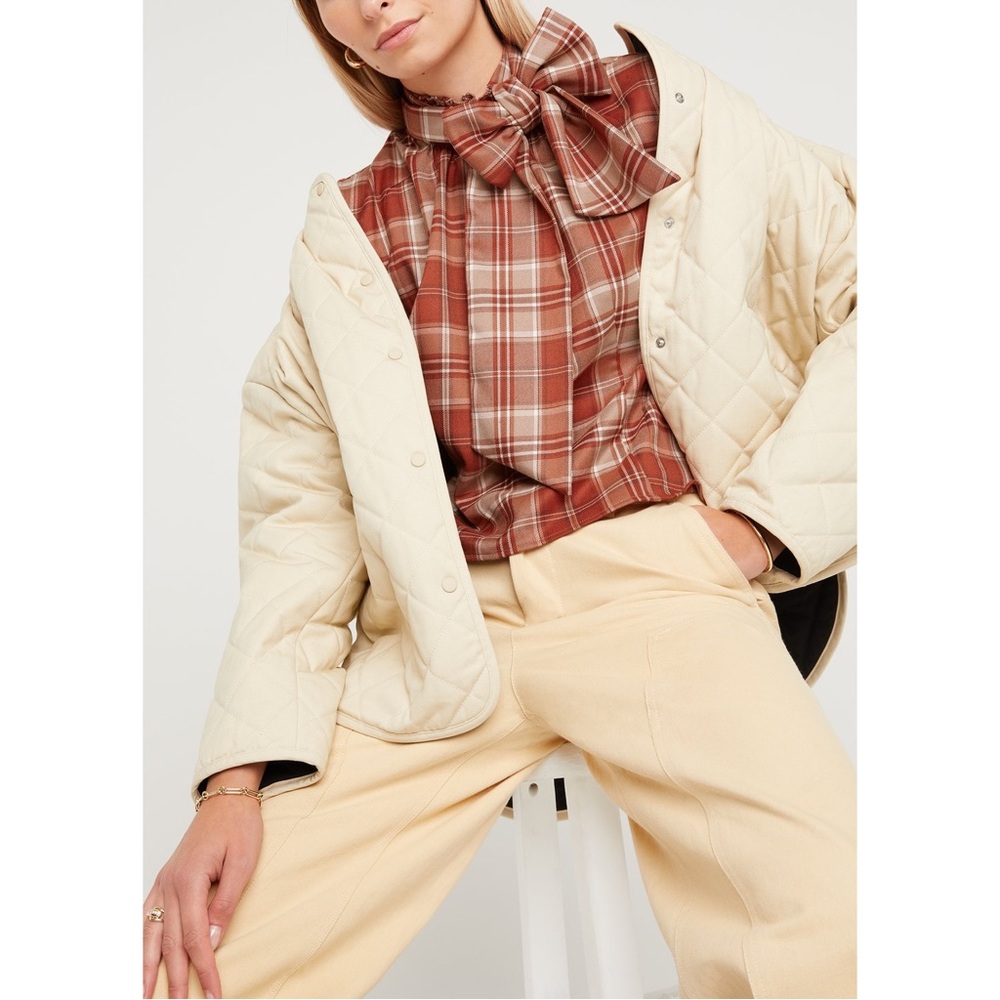 goop Fall Plaid Bow Blouse Size 10 New